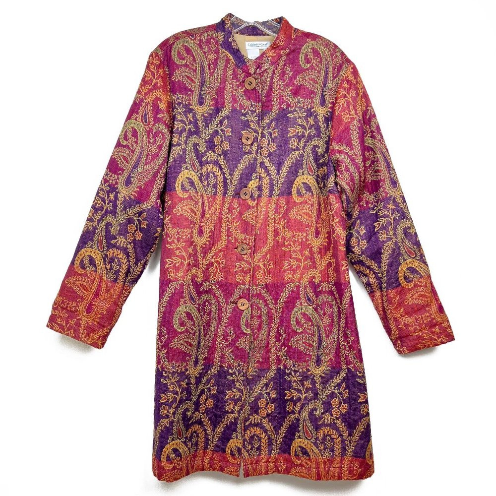 Coldwater Creek Vtg Colorful Paisley Woven Mid-Length Jacket w/ Buttons & Lining